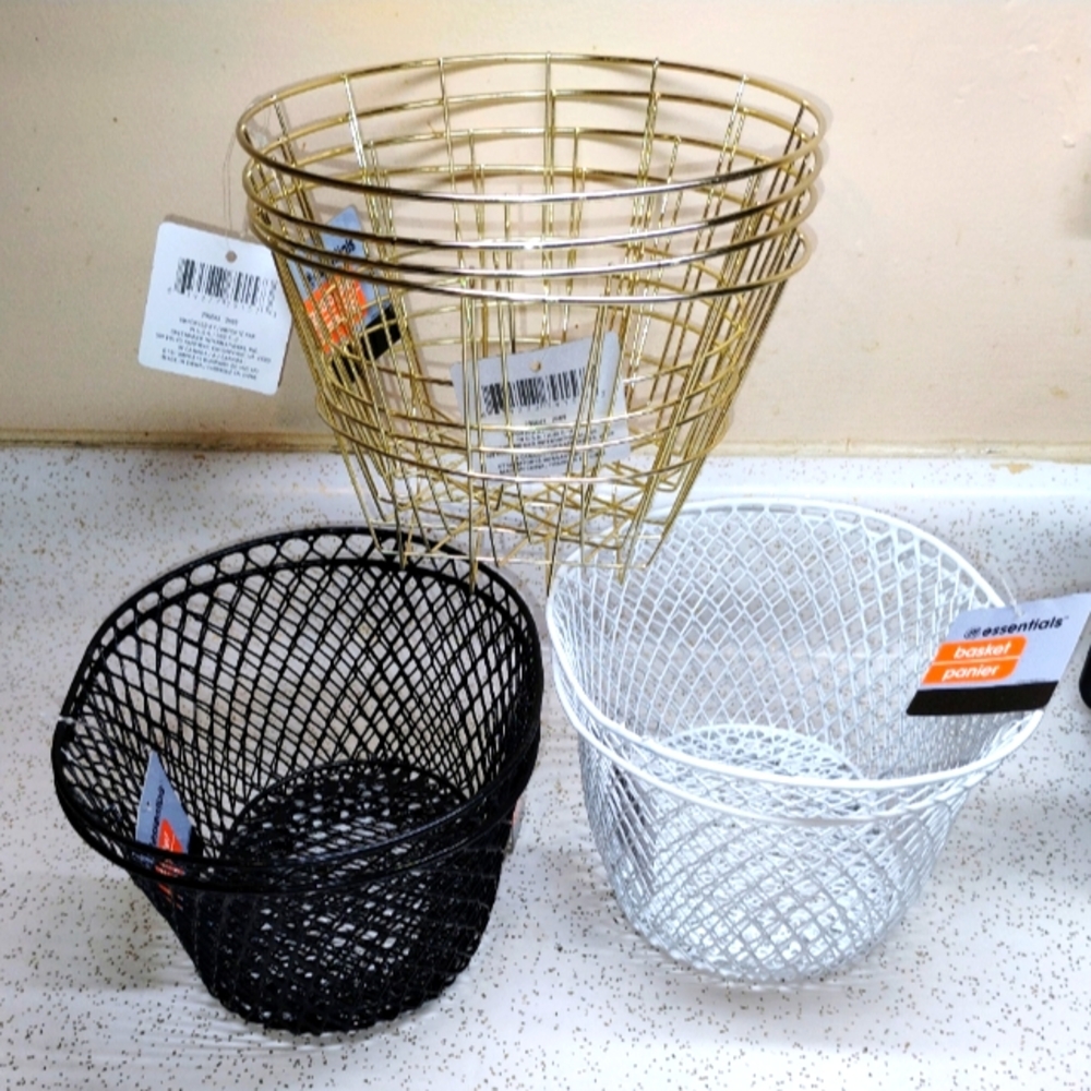 Essentials Wire Basket Set - Gold, Black, White 10 total